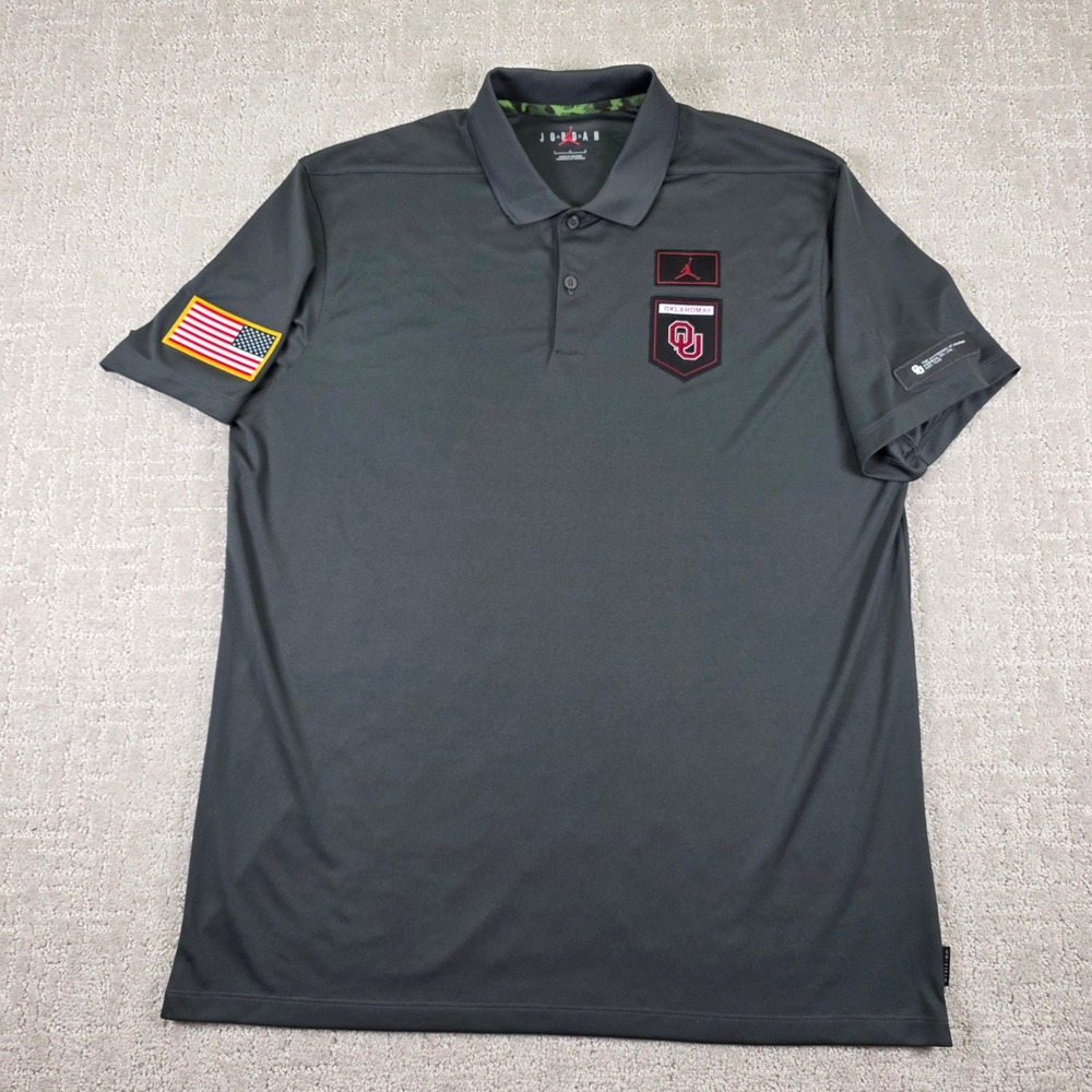 Jordan Oklahoma Sooners Mens Large Black Dri-FIT Polo Shirt OU Jumpman USA Flag